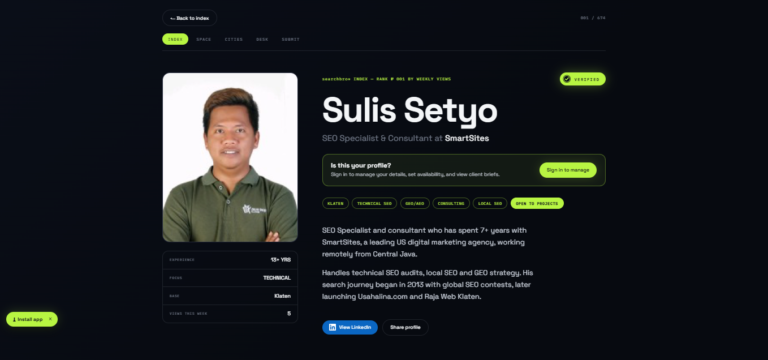SearchBro.id memperkenalkan dirinya sebagai The Living Index of Indonesia's SEO Specialists. Sederhananya, SearchBro merupakan indeks yang mengumpulkan profil orang-orang yang bekerja dan memiliki pengalaman di bidang search dan organic growth di Indonesia.