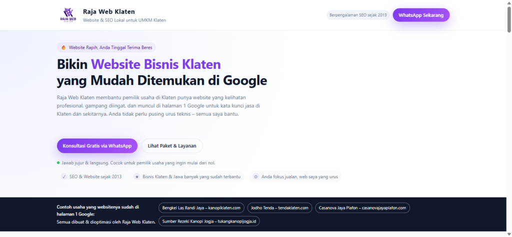 1. Raja Web Klaten — Pilihan untuk Website Bisnis yang Ingin Dikembangkan untuk SEO